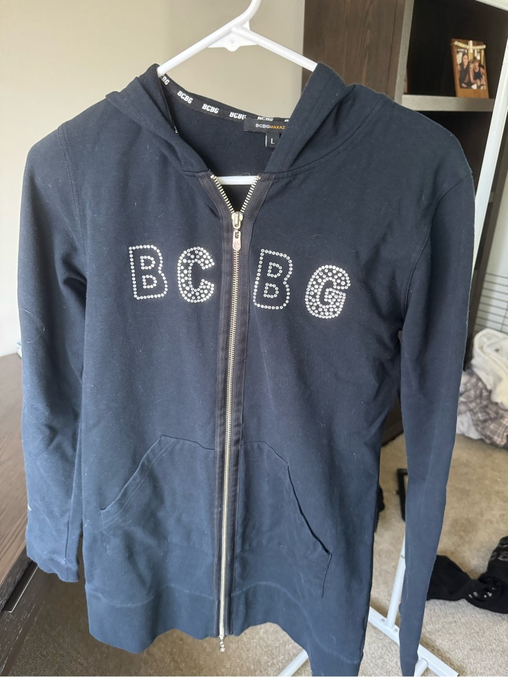 BCBGMaxAzria Black Rhinestone BCBG Zip Hoodie